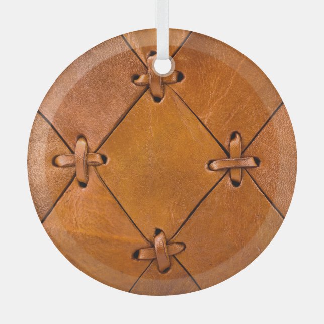 Leather texture, natural selvage detail. glass tree decoration (Front)