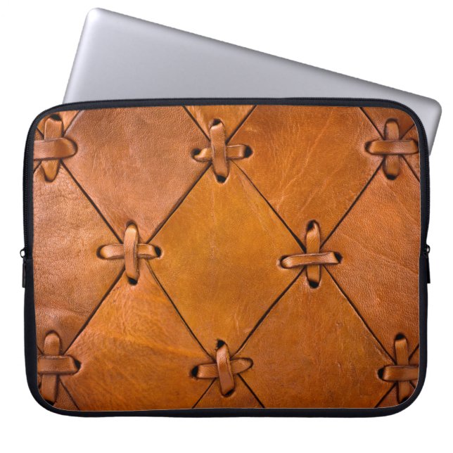 Leather texture, natural selvage detail. laptop sleeve (Front)