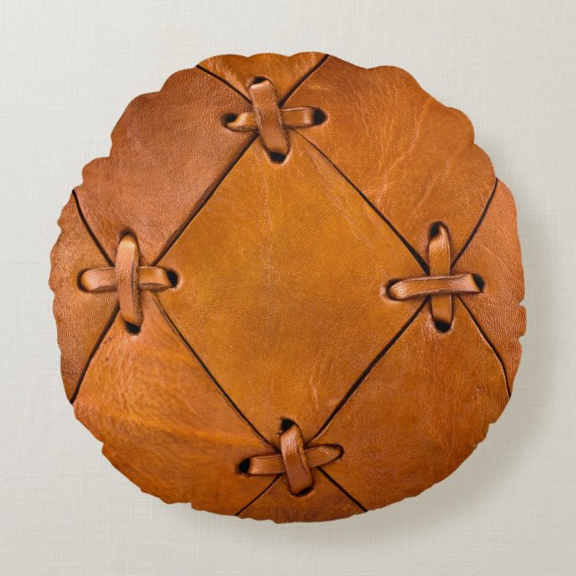 Leather texture, natural selvage detail. round cushion (Front)