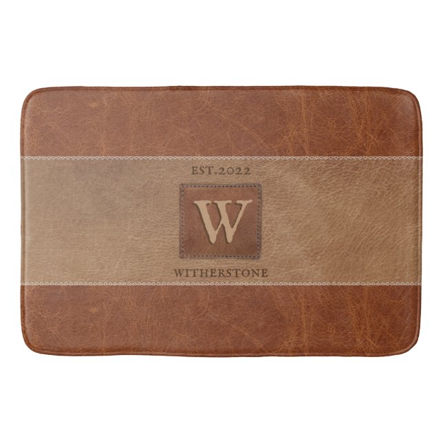 Leather Tone Stripe Chestnut Brown Bath Mat (Front)