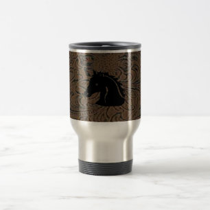 Leather Tool Design W/Horse Head SSteel Travel Mug