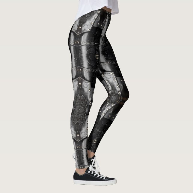 Leather Viking  Armor Abstract Design, black Leggings (Right)