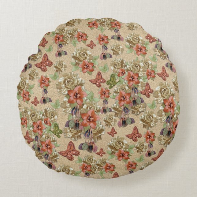 Leather wedding flowers round cushion (Front)