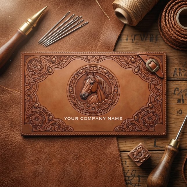 Leather Western Rustic Horse Country Business Card (Creator Uploaded)