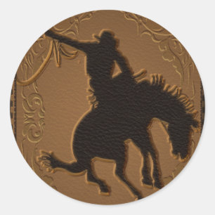 Leather Western Wild West Cowboy Birthday Party Classic Round Sticker