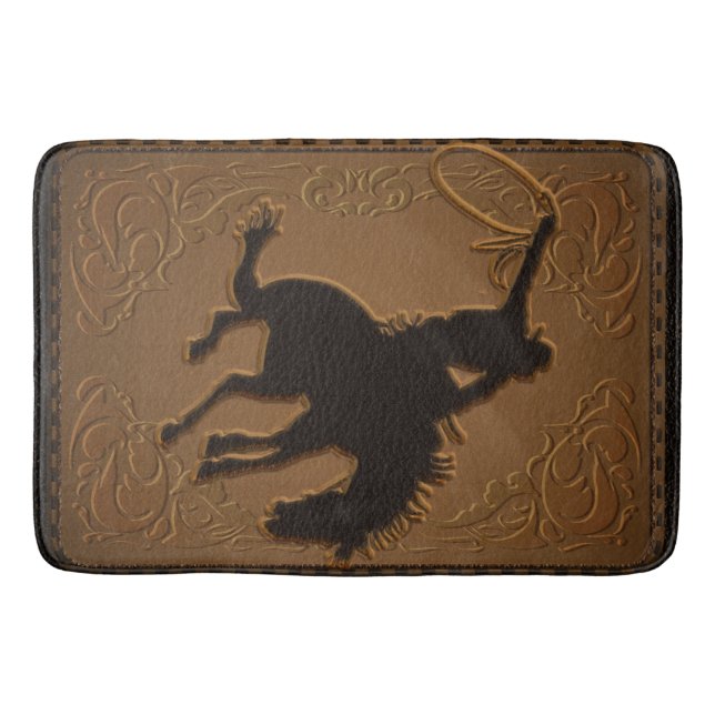 Leather Western Wild West Rustic Country Cowboy Bath Mat (Front)