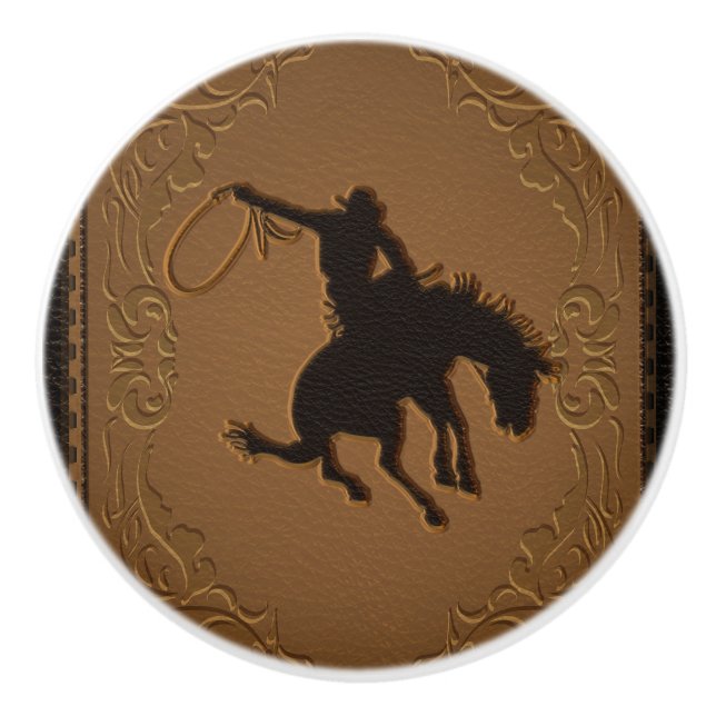 Leather Western Wild West Rustic Country Cowboy Ceramic Knob (Front)
