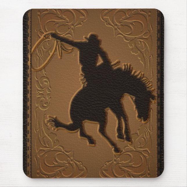 Leather Western Wild West Rustic Country Cowboy Mouse Mat (Front)