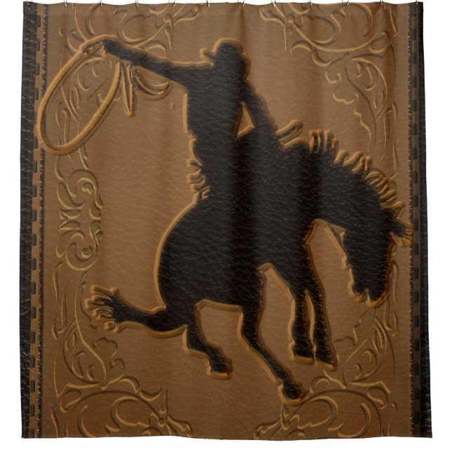 Leather Western Wild West Rustic Country Cowboy Shower Curtain (Front)