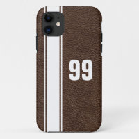 Leather & White Stripe Jersey Numbered iPhone Case