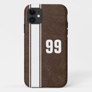 Leather & White Stripe Jersey Numbered iPhone Case