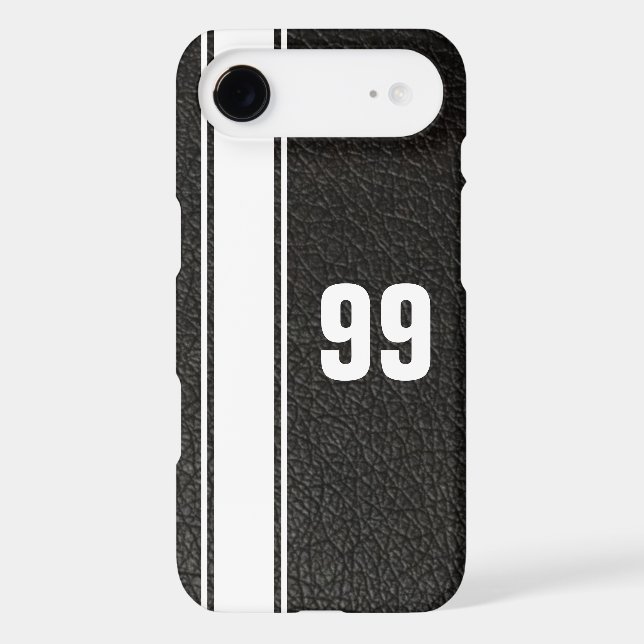 Leather & White Stripe Jersey Numbered iPhone Case (Back)