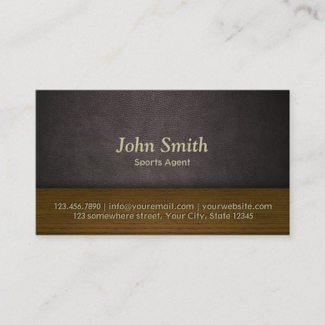 Leather & Wood Sports Agent Business Card (Front)
