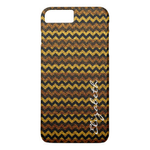Leather Yellow Brown Chevron Stripes Pattern iPhone 8 Plus/7 Plus Case