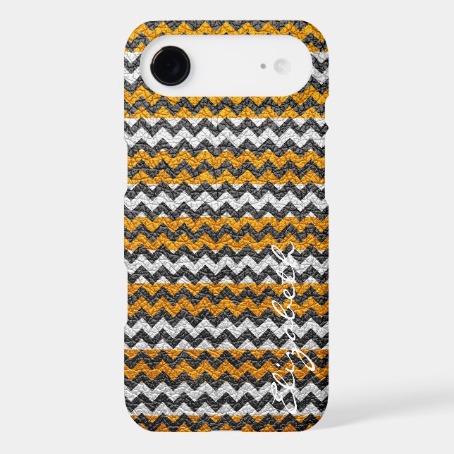 Leather Yellow Chevron Stripes Pattern Case-Mate iPhone Case (Back)