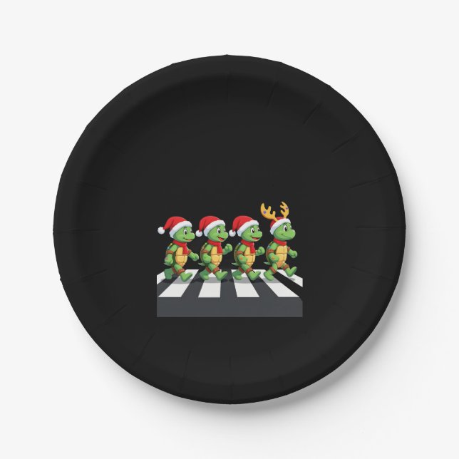 Leatherback Sea Turtle Crossing Road Xmas T-Shirt  Paper Plate (Front)