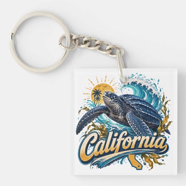 Leatherback Turtle California Coastal Art Key Ring (Front)