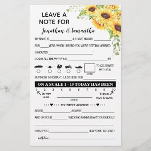 Leave a Note for Newlyweds Sunflowers Game Card
