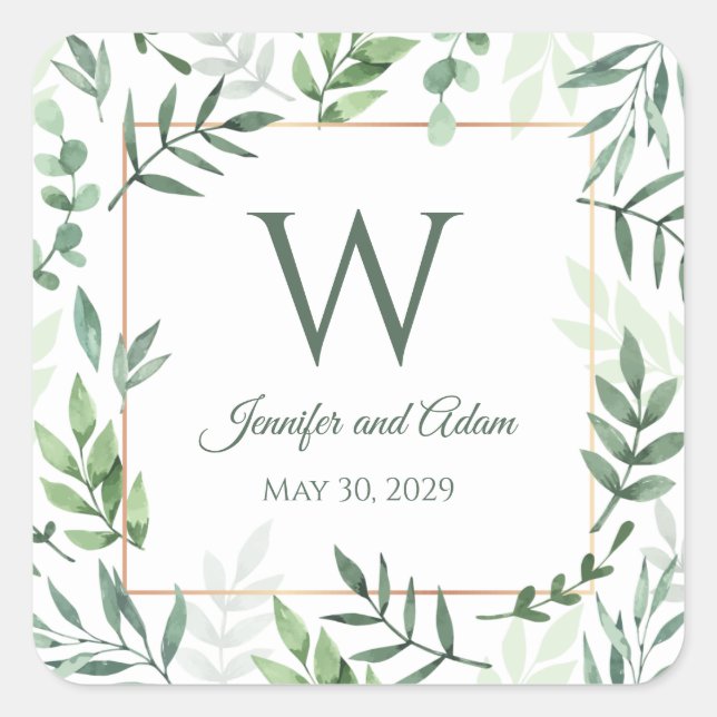 Leave Design Leaf Garden Initial Wedding Stickers (Front)
