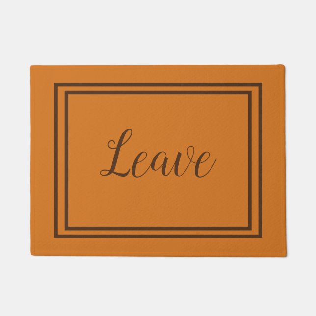 Leave Elegant Script Orange and Brown Doormat (Front)