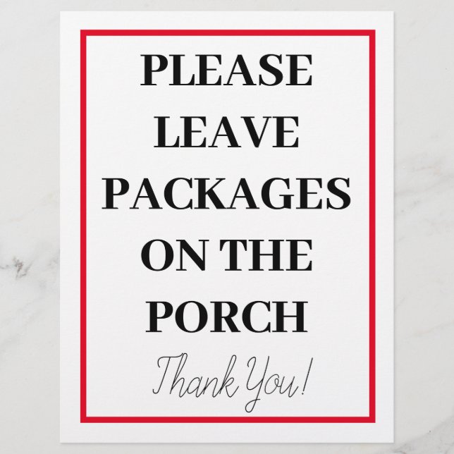 Leave Package On Porch Please Sign Flyer (Front)