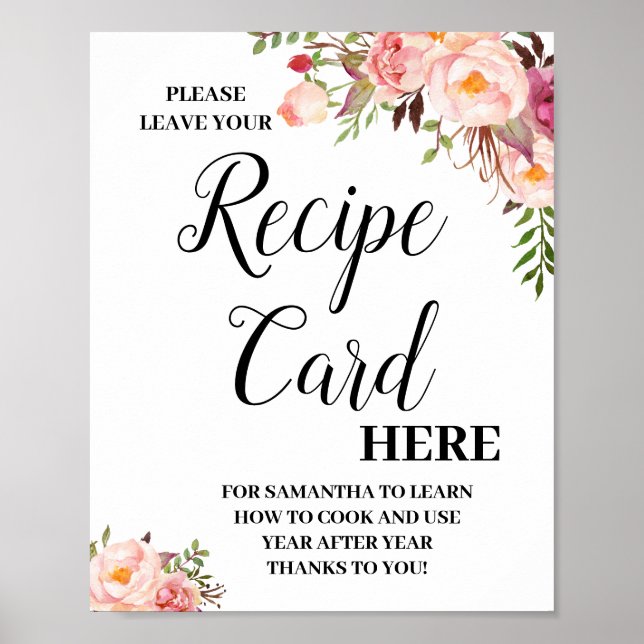 Leave recipe card here bridal shower sign (Front)