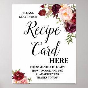 Leave recipe card here bridal shower sign