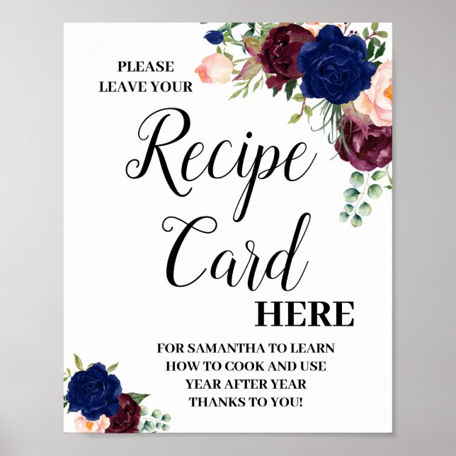 Leave recipe card here bridal shower sign (Front)