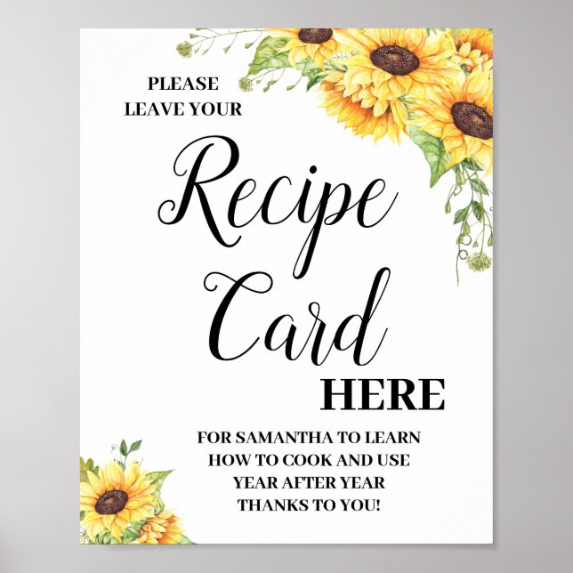 Leave recipe card here bridal shower sign (Front)