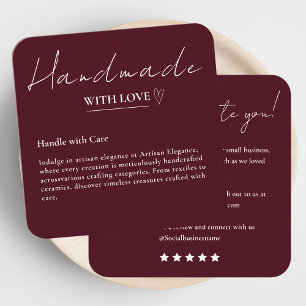 Leave Us A Review Handmade With Love Burgundy Square Business Card