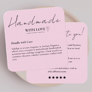 Leave Us A Review Handmade With Love Pink Square Business Card