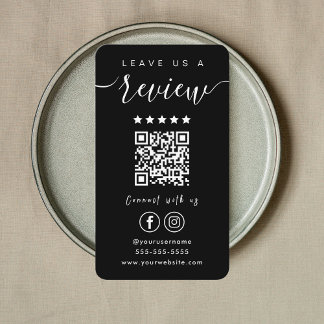 Leave Us A Review Instagram Facebook QR Code Black Business Card