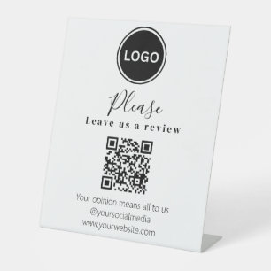 Leave us a review   QR code Modern Business Card Pedestal Sign