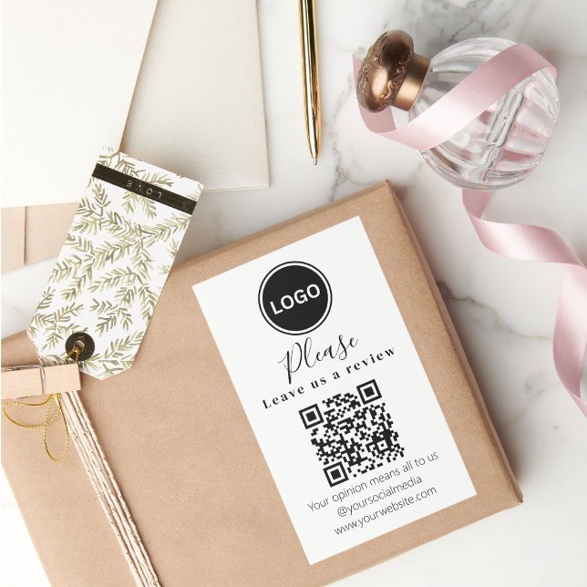 Leave us a review | QR code Modern Business Card Rectangular Sticker (Leave us a review | QR code Modern Business Card Rectangular Sticker)