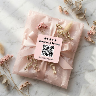 Leave Us a Review QR Code Pink Custom Review Square Sticker