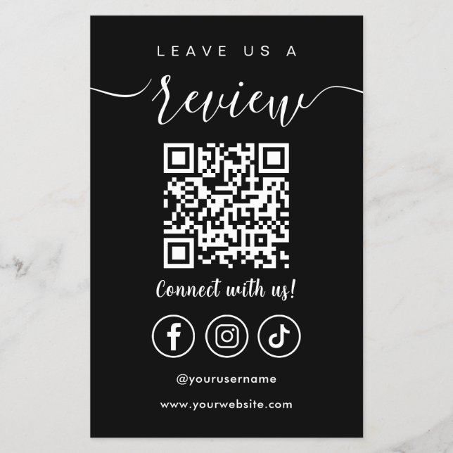Leave Us A Review Qr Code Social Media Logo Black Flyer (Front)