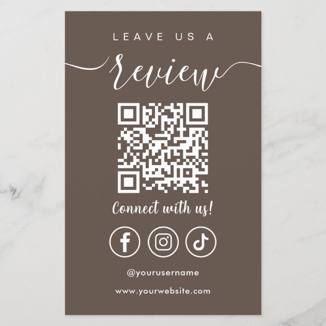 Leave Us A Review Qr Code Social Media Logo Brown Flyer (Front)