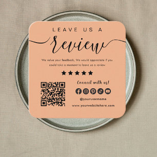 Leave Us A Review Qr Code Social Media Logo Orange Square Business Card