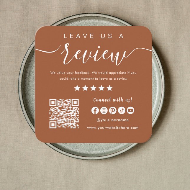 Leave Us A Review Qr Code Social Media Logo Square Business Card (Creator Uploaded)