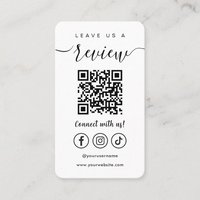 Leave Us A Review Qr Code Social Media Logo White Business Card (Front)