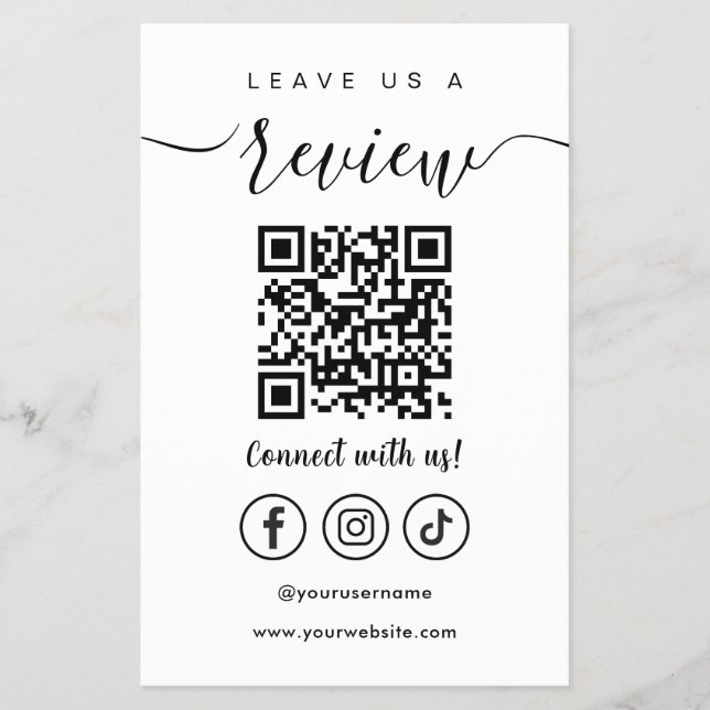 Leave Us A Review Qr Code Social Media Logo White Flyer (Front)