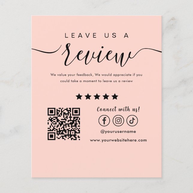 Leave Us A Review Social Media Logo Blush Pink Flyer (Front)