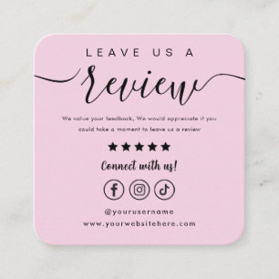 Leave Us A Review Social Media Logo Pink Script Square Business Card
