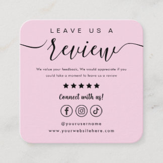 Leave Us A Review Social Media Logo Pink Script Square Business Card