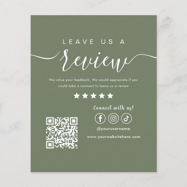 Leave Us A Review Social Media Logo Sage Green Flyer (Front)