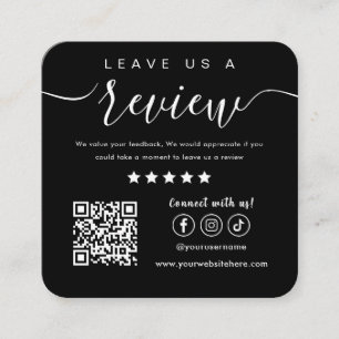 Leave Us A Review Social Media Logo Trendy Black Square Business Card