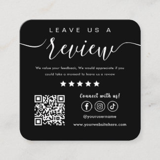Leave Us A Review Social Media Logo Trendy Black Square Business Card