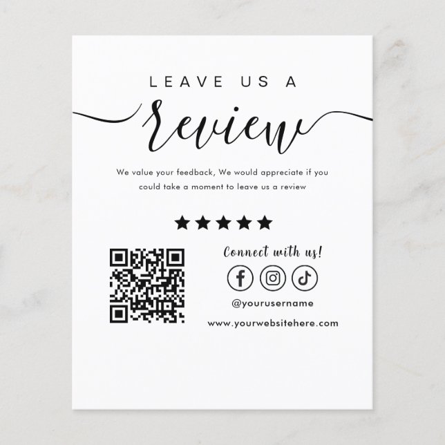Leave Us A Review Social Media Logo Trendy White Flyer (Front)