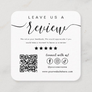 Leave Us A Review Social Media Logo Trendy White Square Business Card