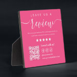 Leave Us A Review Social Media Qr Code Hot Pink Plaque<br><div class="desc">Leave Us A Review Social Media Qr Code Logo Hot Pink</div>